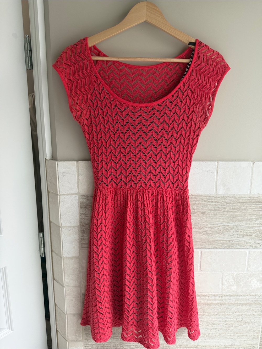 Weston Wear Coral Crochet Mini Dress